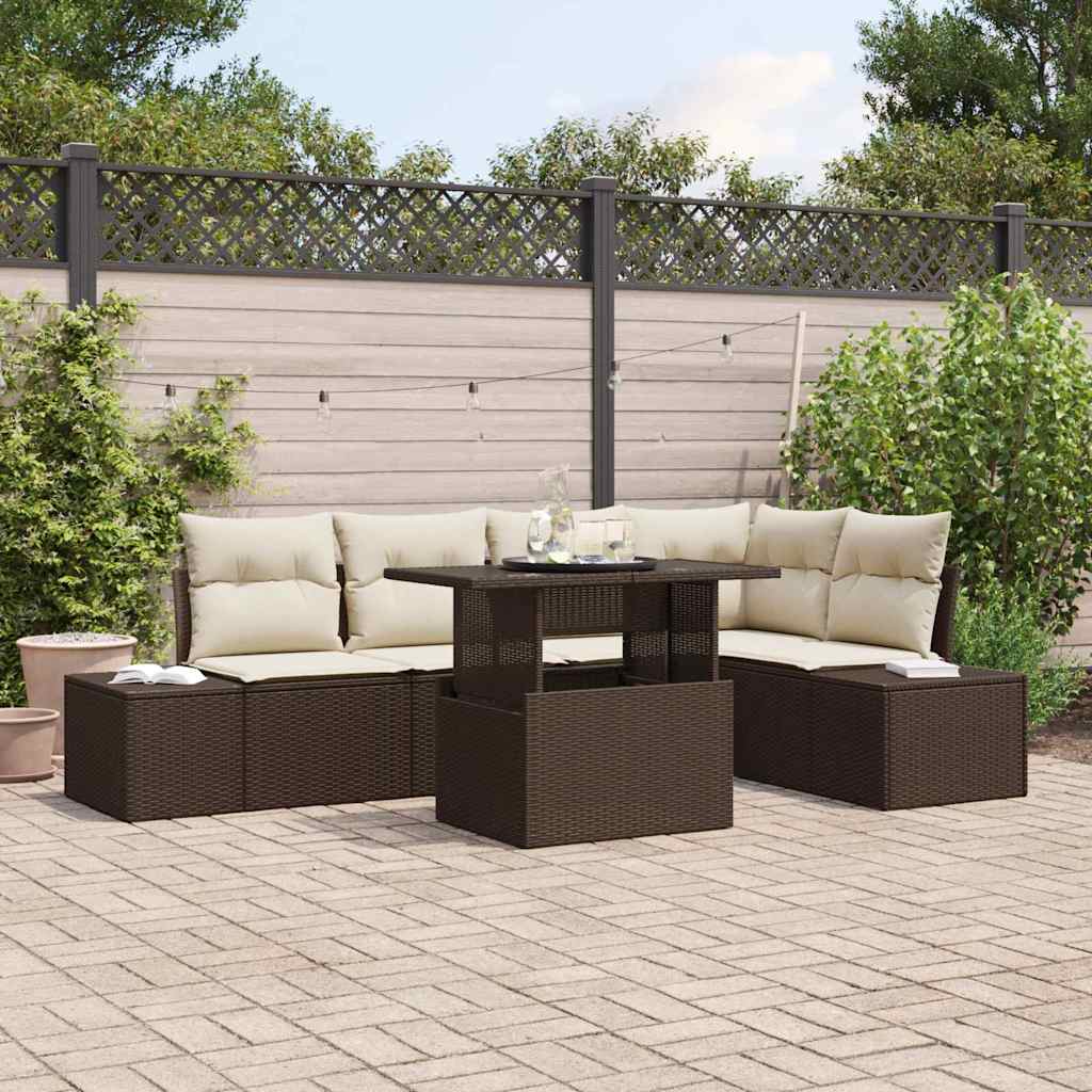 Garten-Sofa-Set mit Speicher 6 pcs Braun Poly Rattan